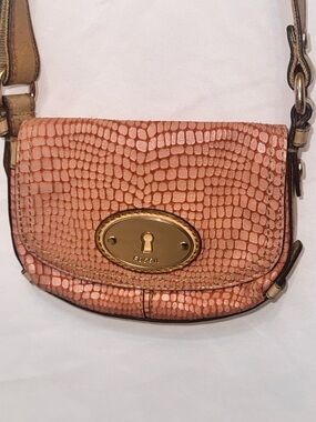 Fossil Pink Coral Textured Leather small Crossbody with Gold Hardware